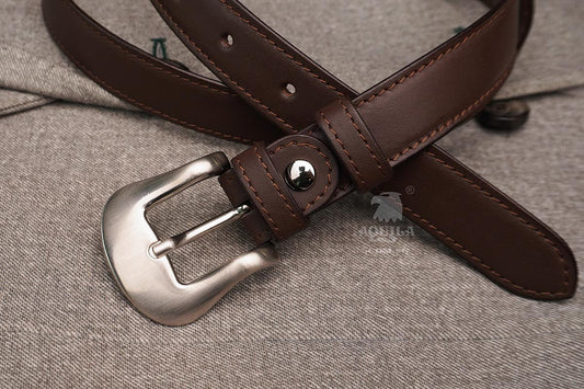 25mm (1 inch) skinny thin leather belts dark brown