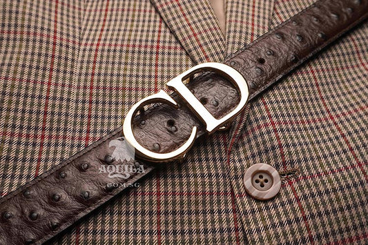 Brown ostrich replacement leather belt for CD buckle