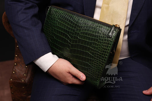 Aquila Green crocodile Leather Clutch