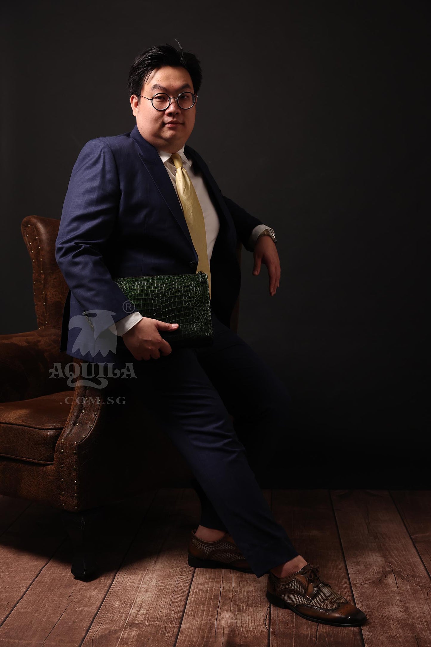 Aquila Green crocodile Leather Clutch