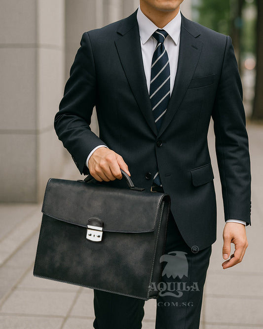 Aquila designer classic leather briefcase vintage style grey patina