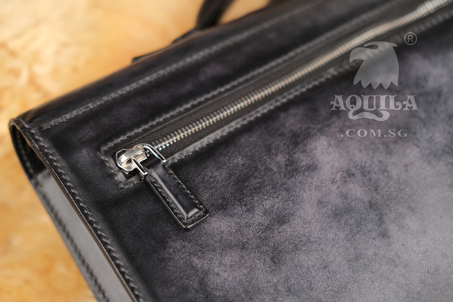 Aquila designer classic leather briefcase vintage style grey patina