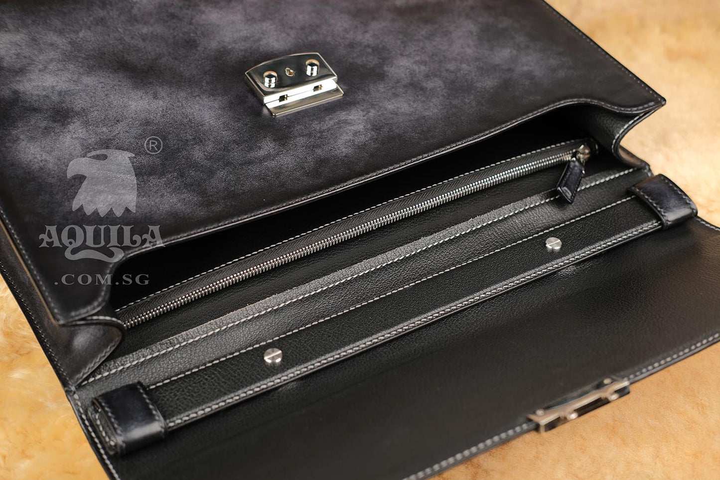Aquila designer classic leather briefcase vintage style grey patina