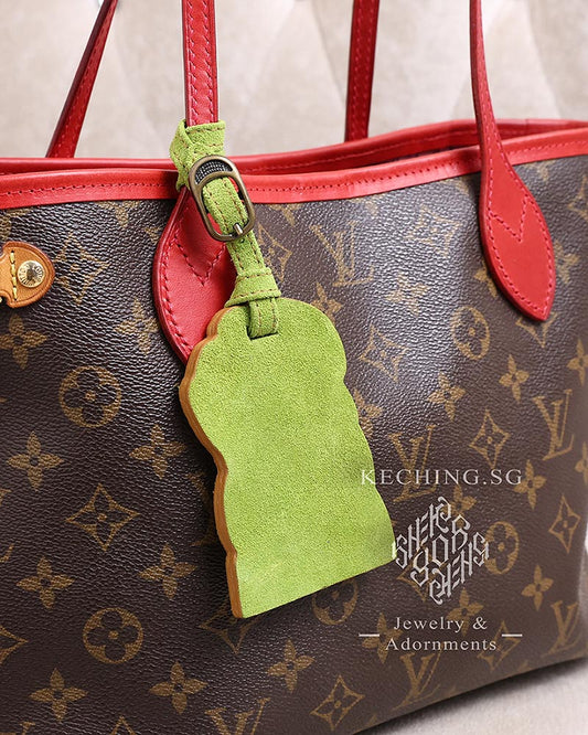 Leather pandan bread bag charm green suede customised