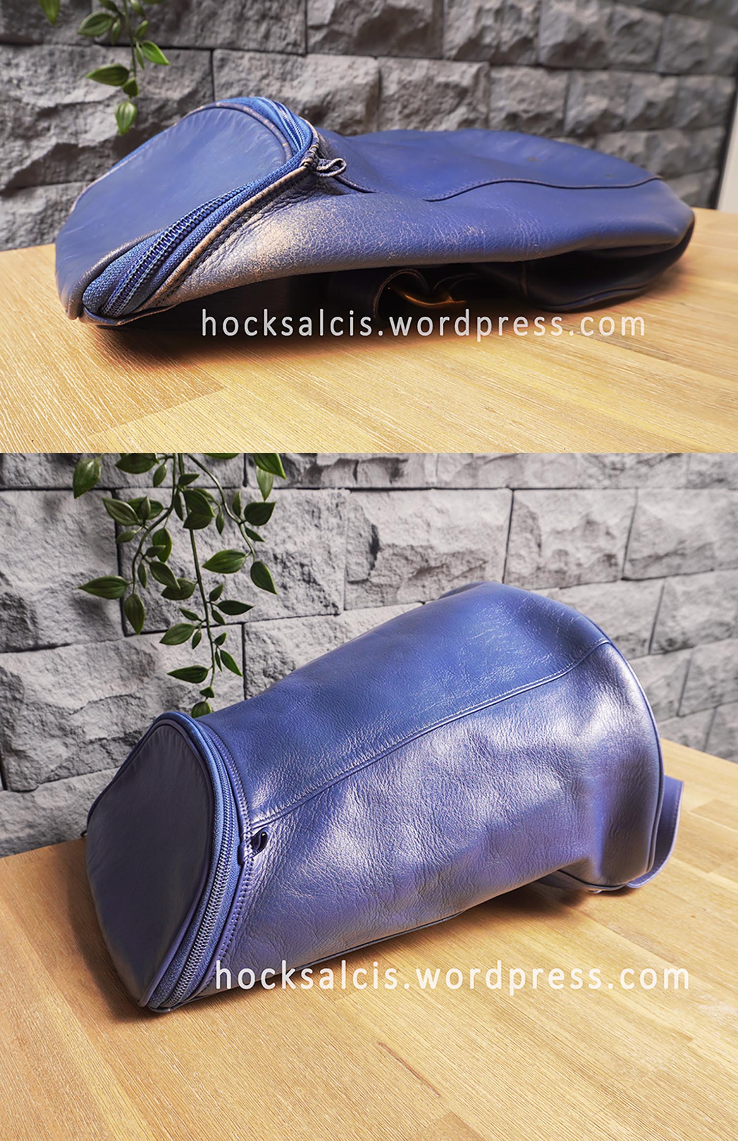 Before and after photo of a recoloured luxury branded bag, serviced in Singapore.