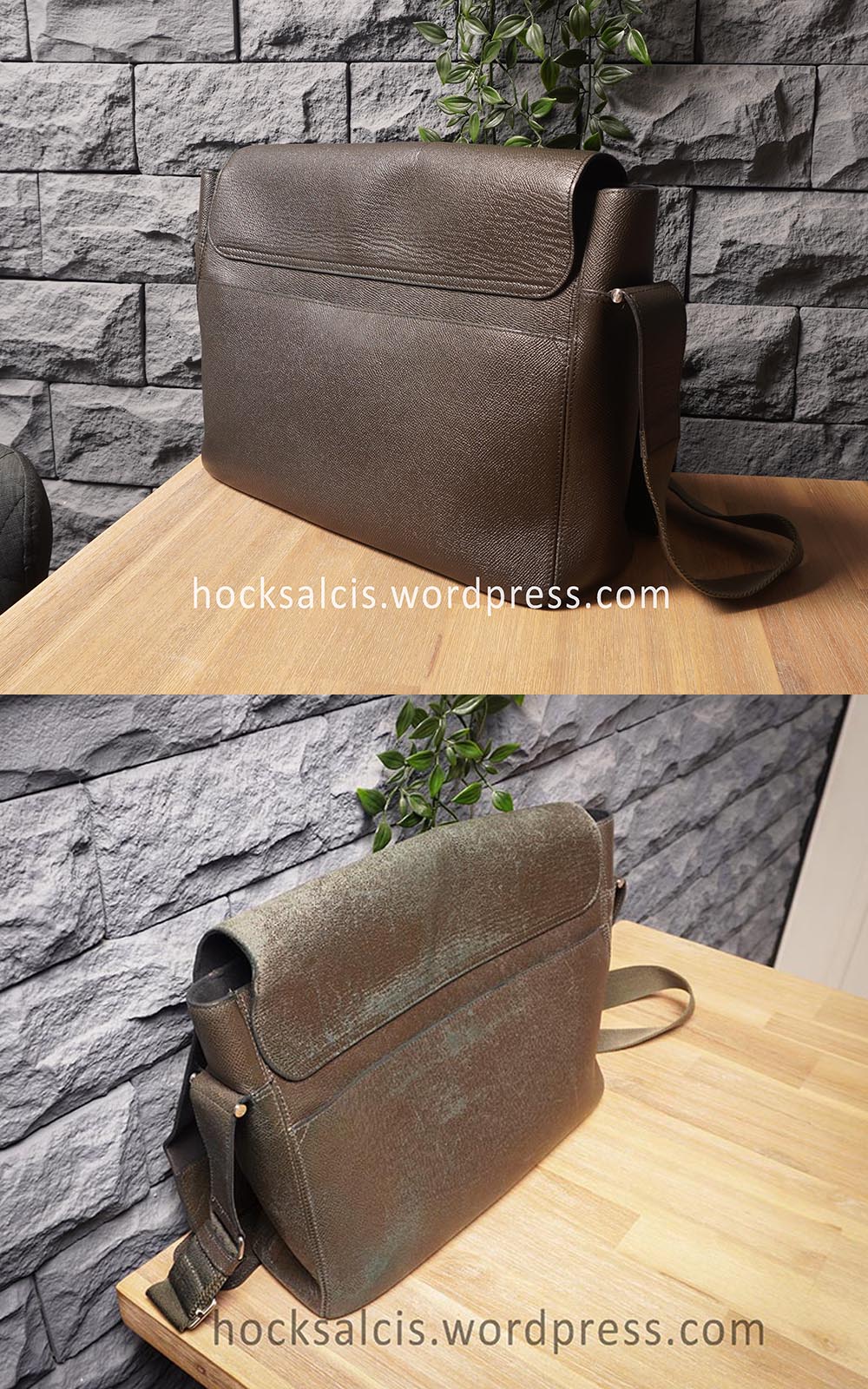 Luxury branded Dunhill leather bag recoloured and restored in Singapore