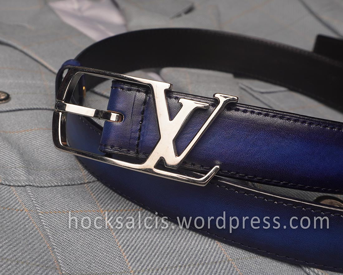 Replacement leather belt for LV Louis Vuitton buckle blue patina