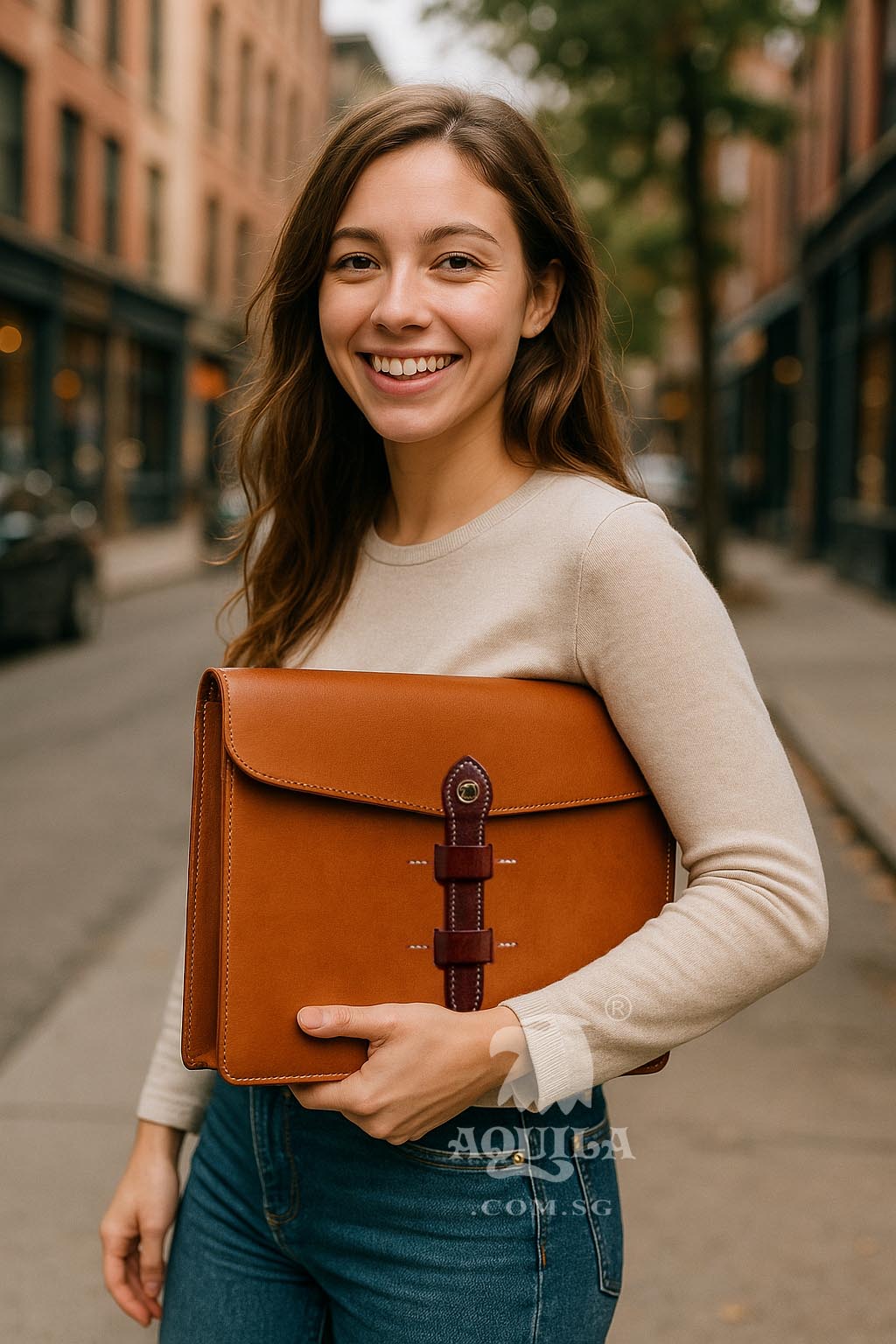 Aquila leather laptop tablet sleeve tan colour veg tanned