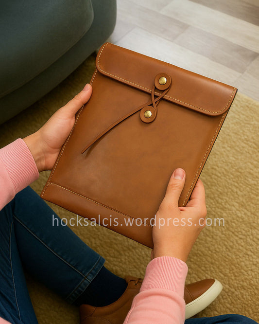 leather laptop sleeve in string tie envelope design