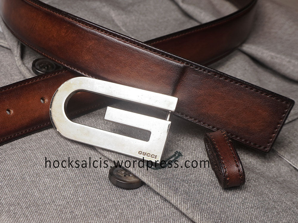 Replacement leather belt for Gucci buckle brown patina