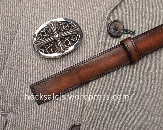 Custom leather belt strap for Chrome Hearts buckle brown patina
