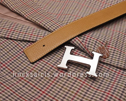 Gold leather belt strap replacement for Hermes buckle