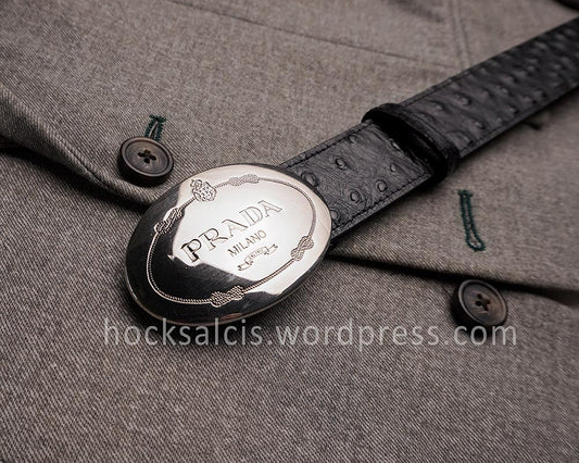 Replacement leather strap for Prada oval belt buckle black ostrich