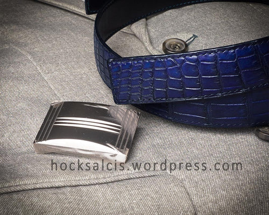 Crocodile belt strap for Hermes buckle blue patina
