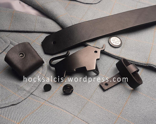 Leather belt replacement strap for Braun Buffel black nickel bull buckle
