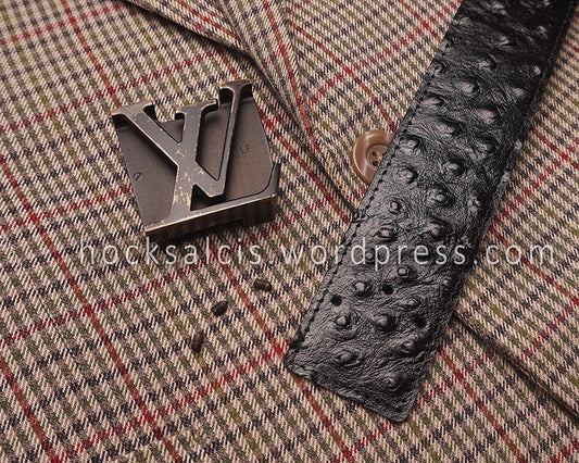 Ostrich replacement leather belt for Louis Vuitton LV buckle black