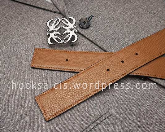 Leather belt strap replacement for Loewe buckle tan pebbled