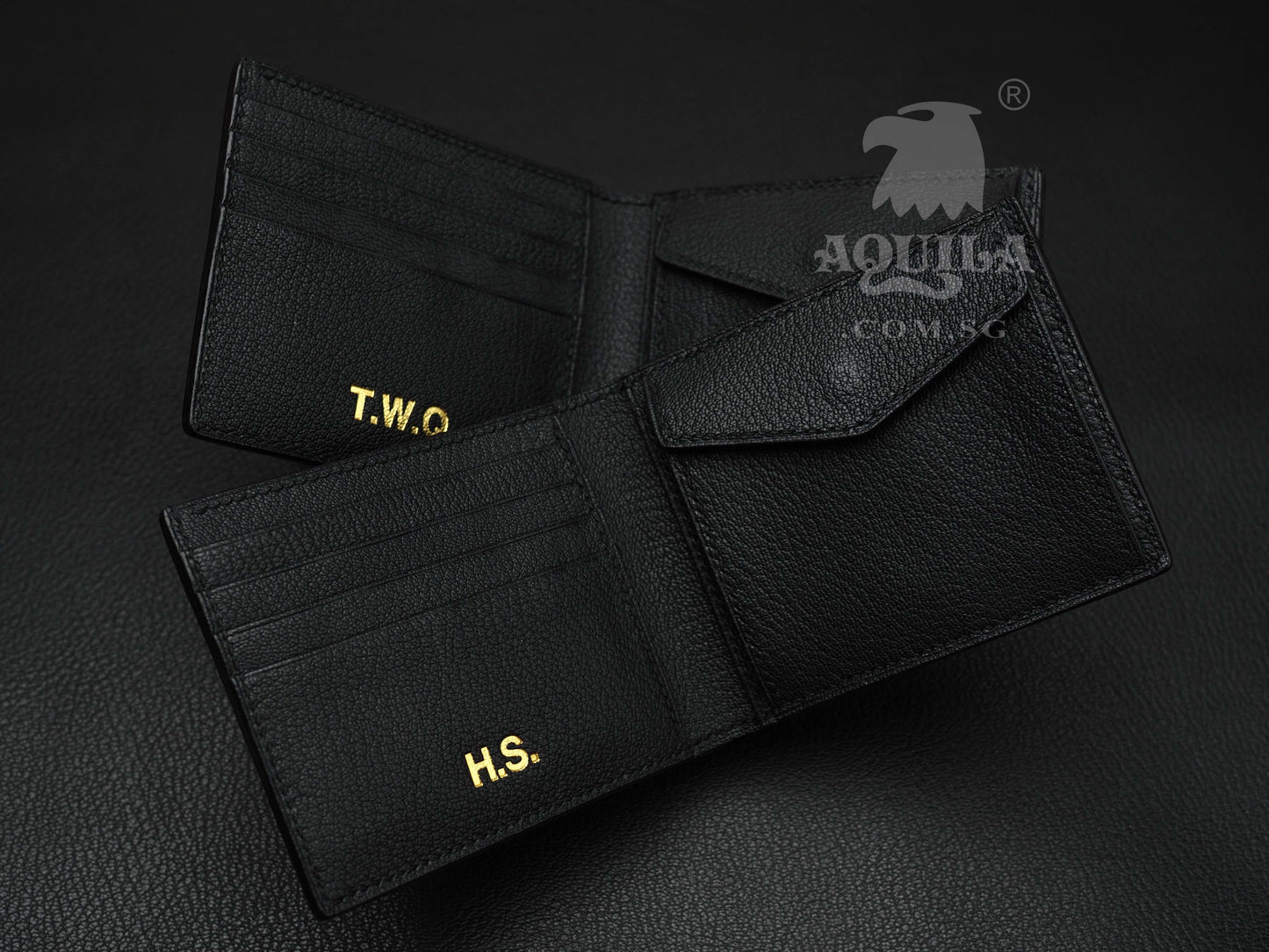 Aquila black goat skin bifold wallet