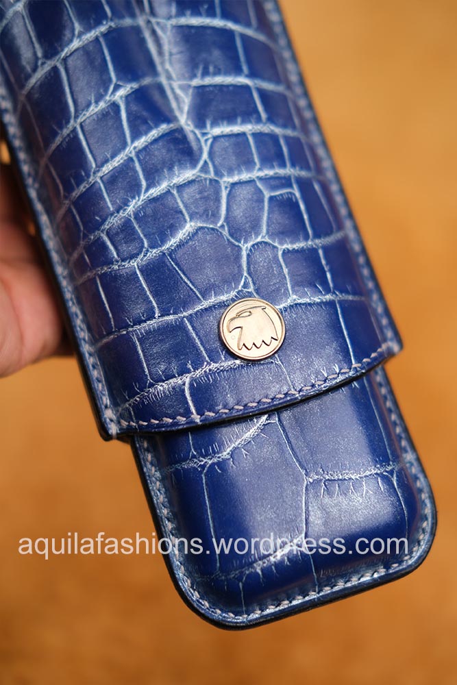 Aquila blue silver rub off crocodile leather cigar case