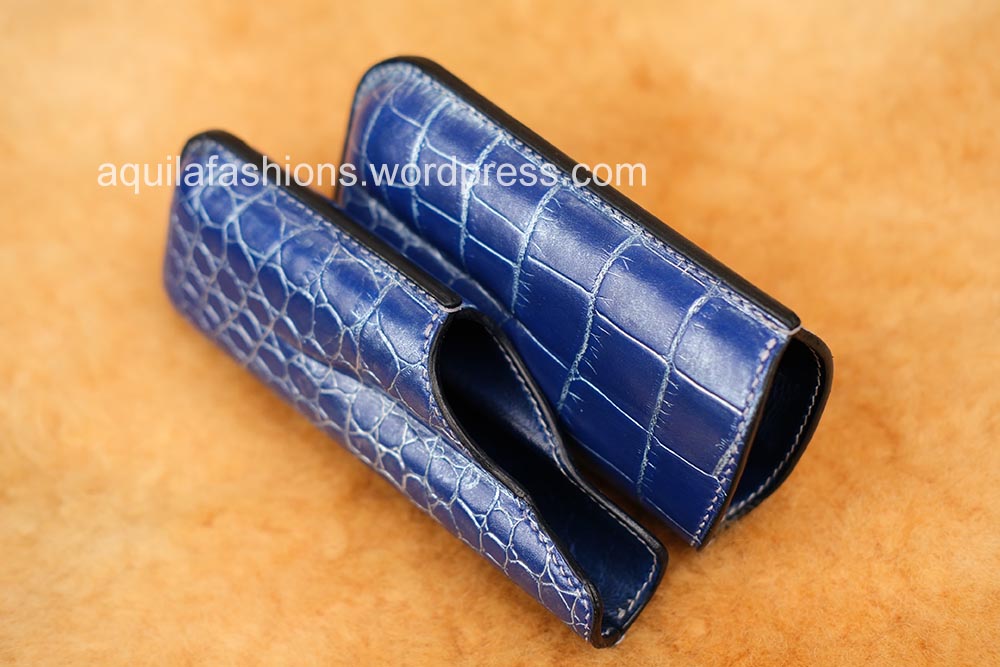 Aquila blue silver rub off crocodile leather cigar case