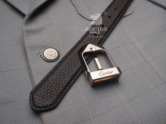 Replacement leather belt strap for Cartier buckles pebbled reversible