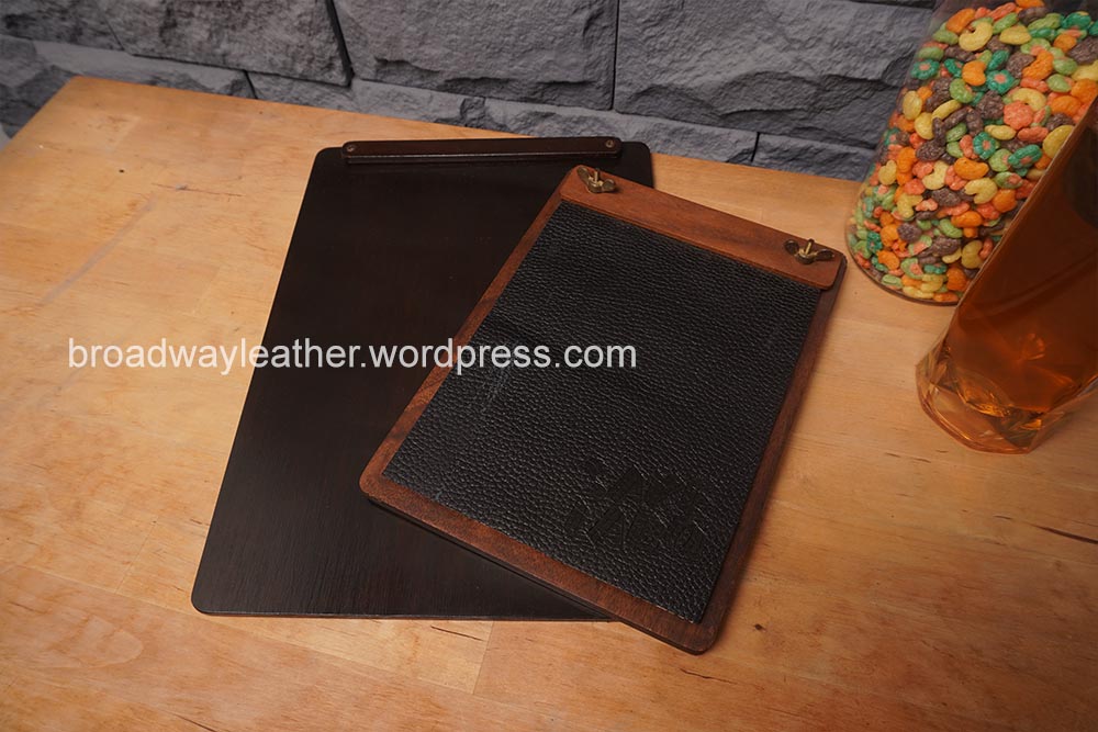 Black Pebbled Leather Wood Menu Cover