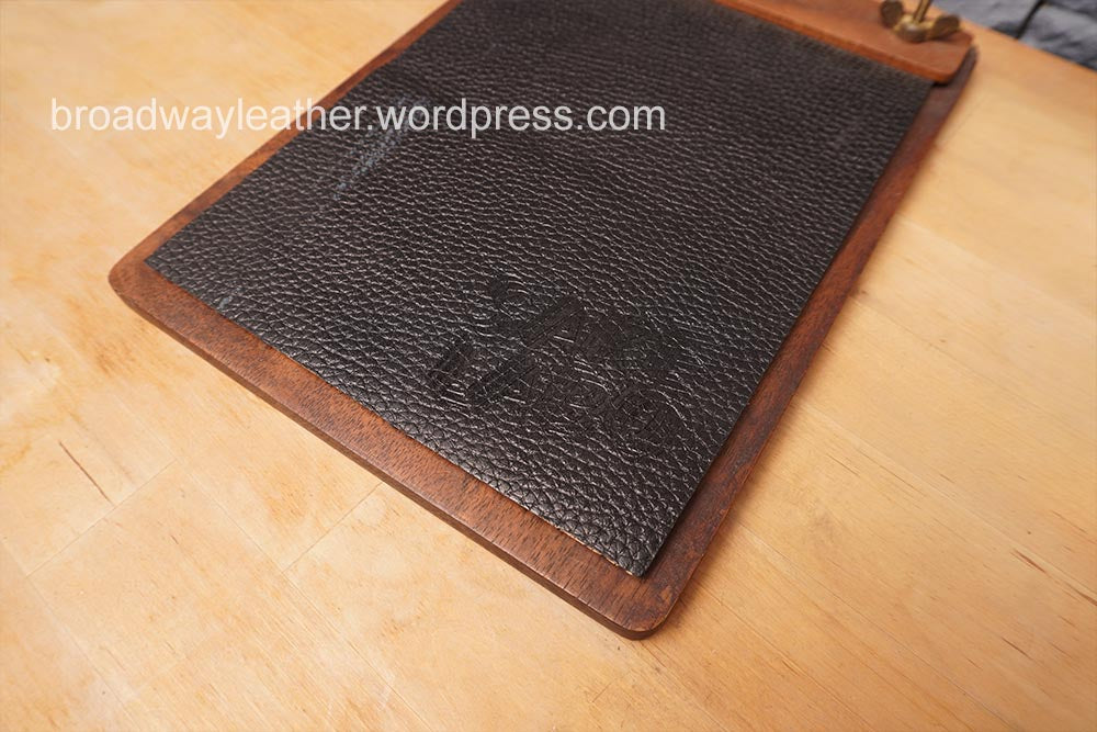 Black Pebbled Leather Wood Menu Cover