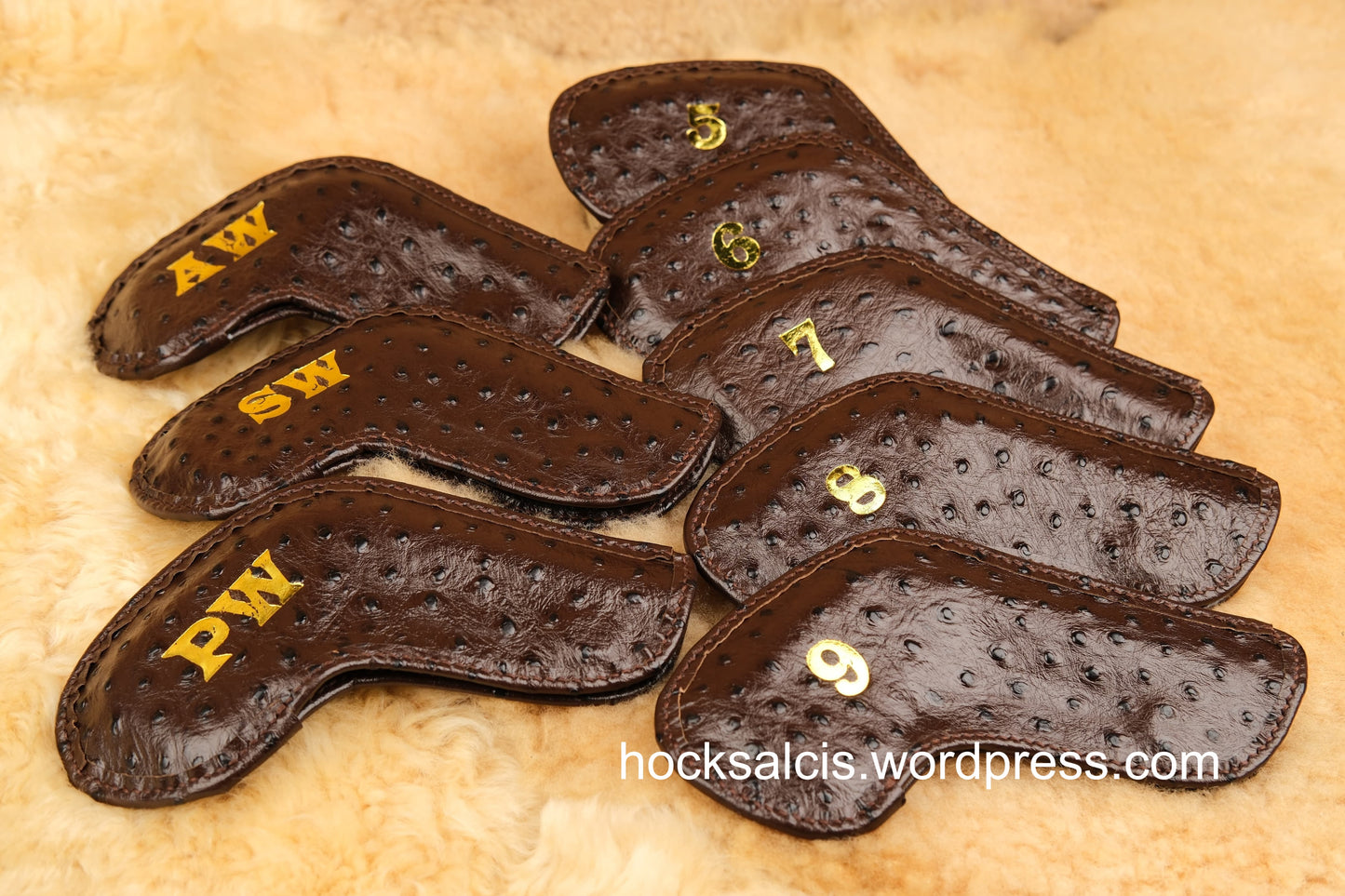 Personalized Custom Brown ostrich skin wedge/irons covers