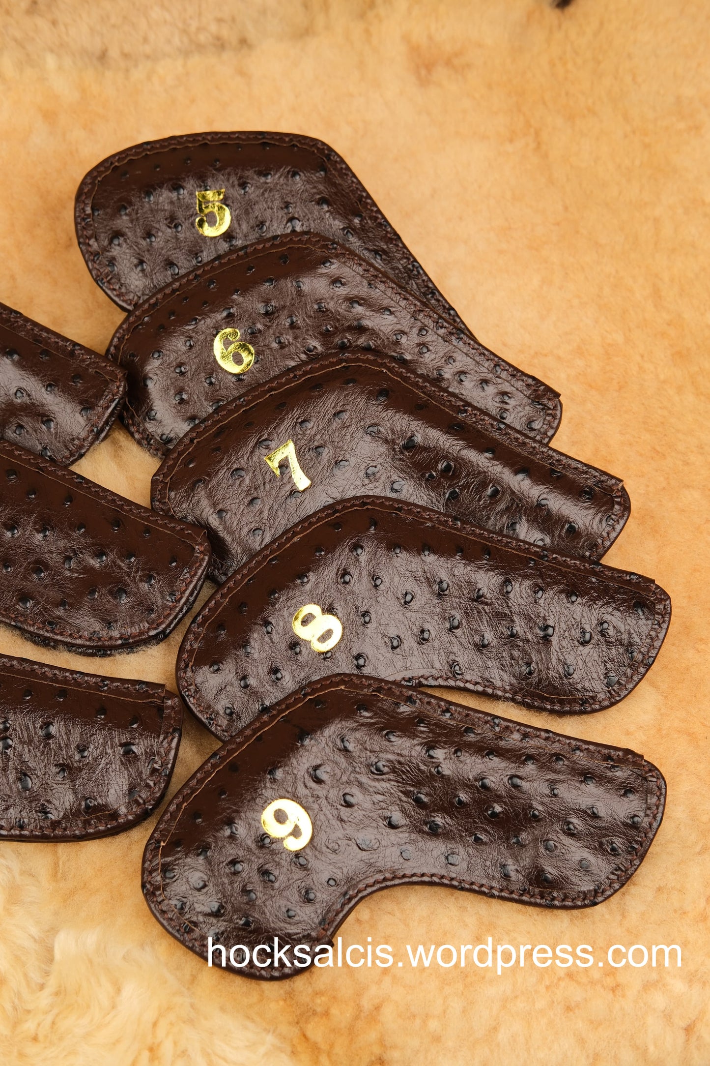 Personalized Custom Brown ostrich skin wedge/irons covers