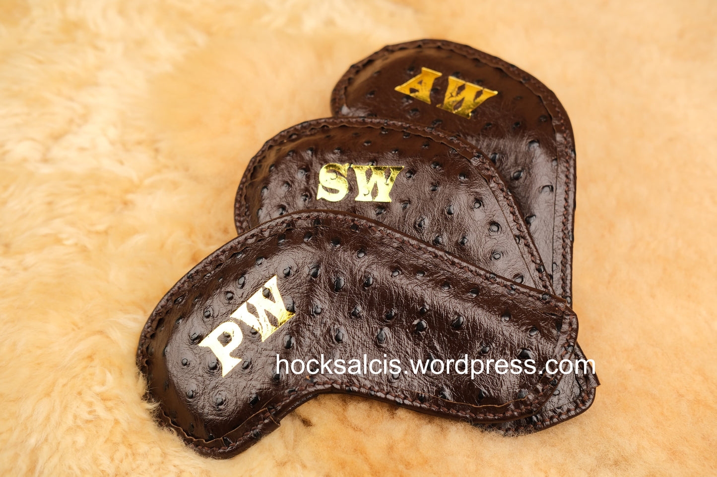 Personalized Custom Brown ostrich skin wedge/irons covers