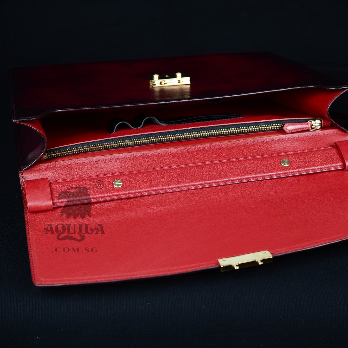 Aquila men's designer leather briefcase oxblood patina
