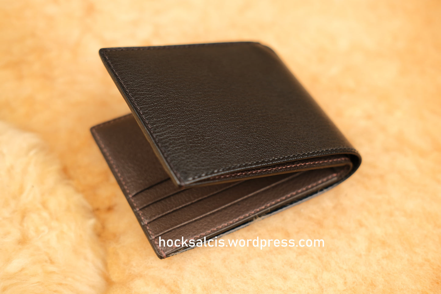 Custom Fortune Lucky Wallet with no holes black goat skin leather