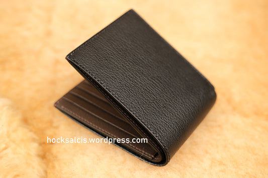 Custom Fortune Lucky Wallet with no holes black goat skin leather