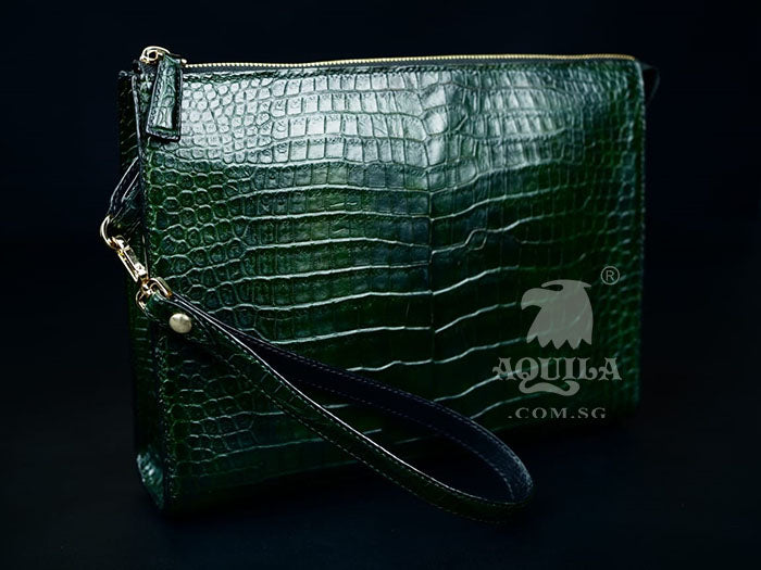 Aquila Green crocodile Leather Clutch