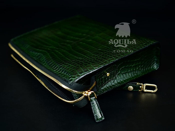 Aquila Green crocodile Leather Clutch