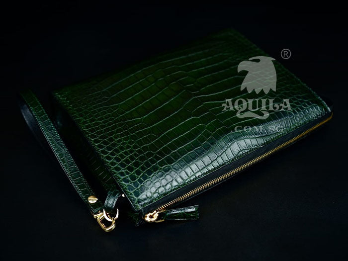 Aquila Green crocodile Leather Clutch