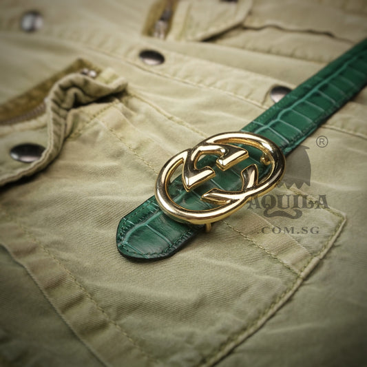 Gucci belt repair - replacement leather belt strap green crocodile