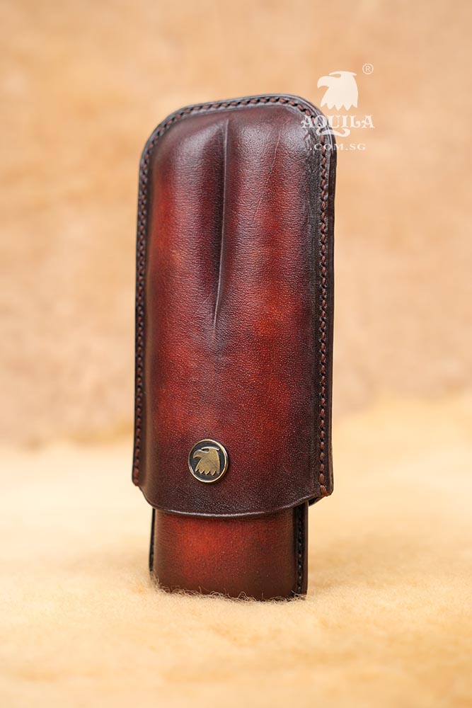 Aquila Hand Dyed Reddish Brown Leather Cigar Case