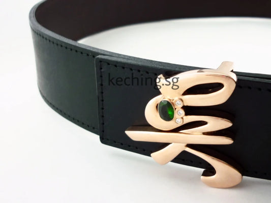 Custom silver buckle in chinese surname 吳 with gemstone by Keching