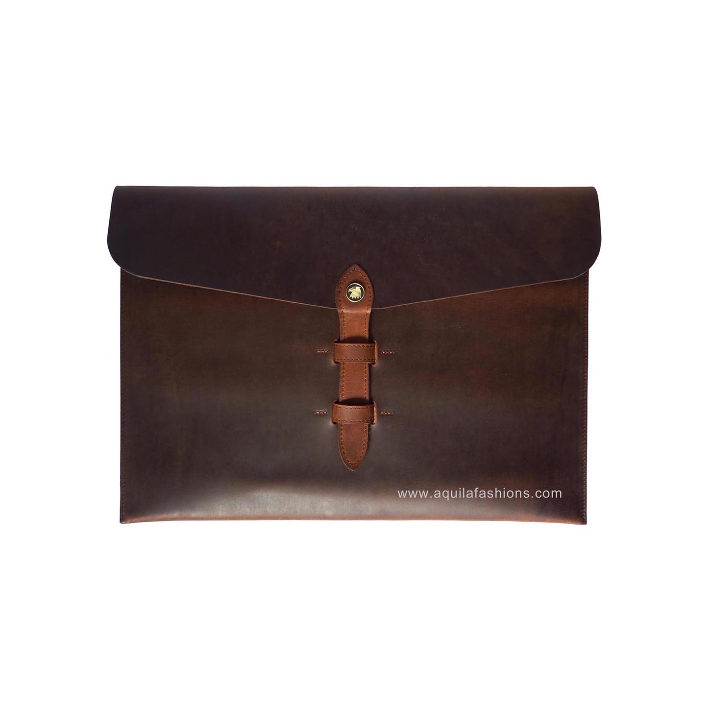 Aquila Dark Brown Crazy Horse with Light Brown Strap Leather Laptop/Tablet Sleeve