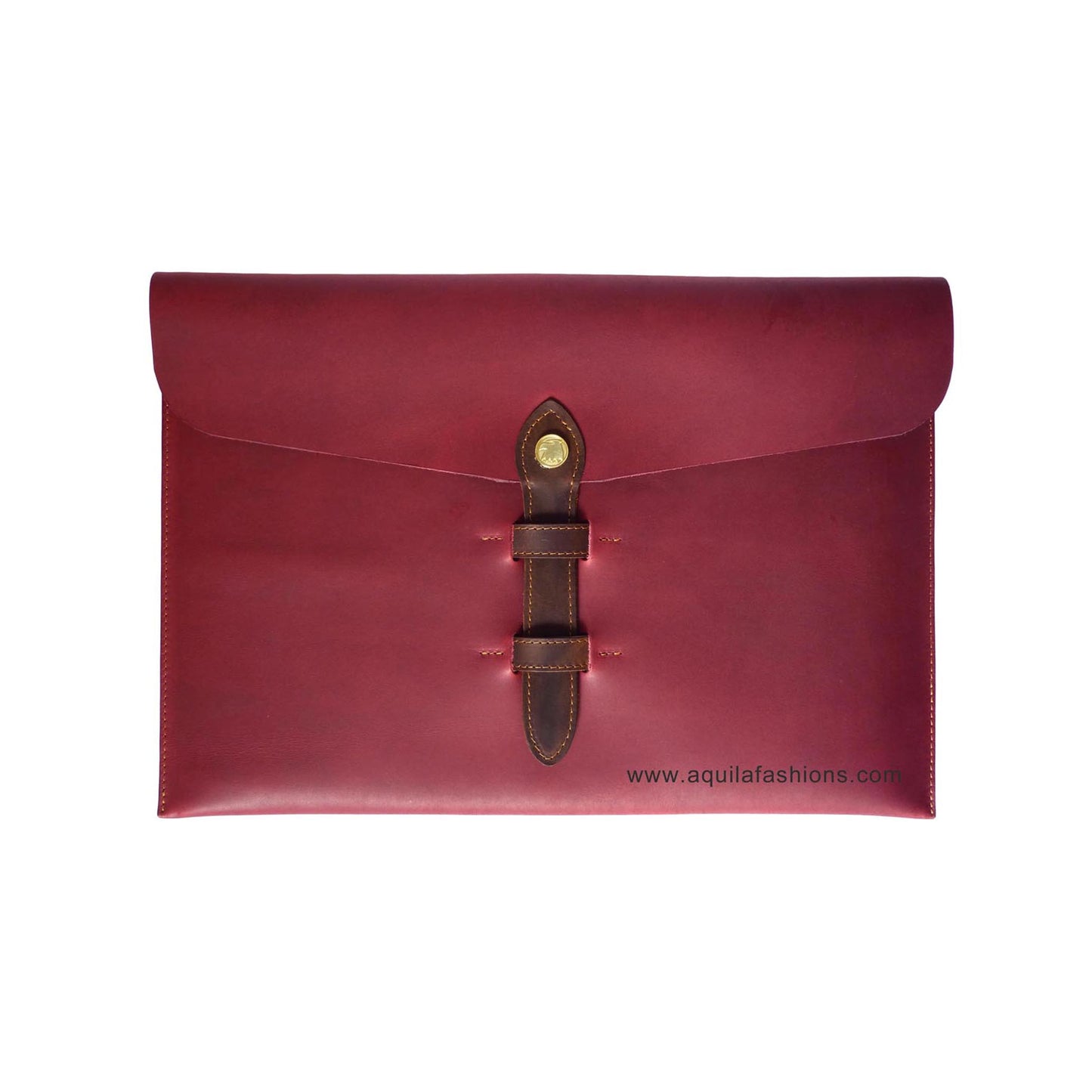 Aquila Maroon Crazy Horse with Dark Brown Strap Leather Laptop/Tablet Sleeve