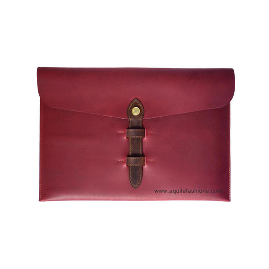 Aquila Maroon Crazy Horse with Dark Brown Strap Leather Laptop/Tablet Sleeve