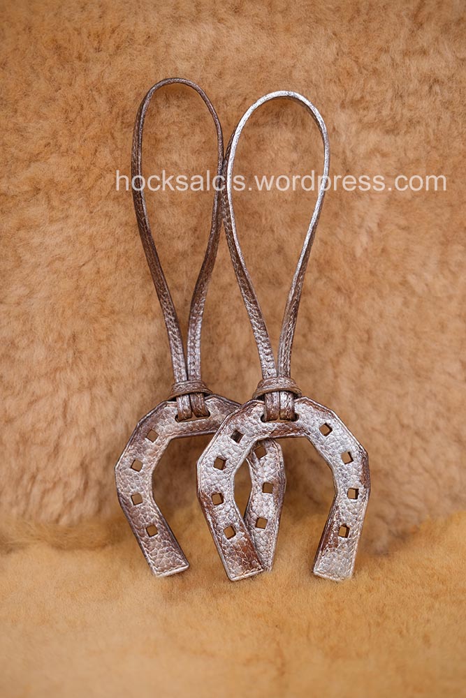 Leather horse shoe bag charm rustic rust iron