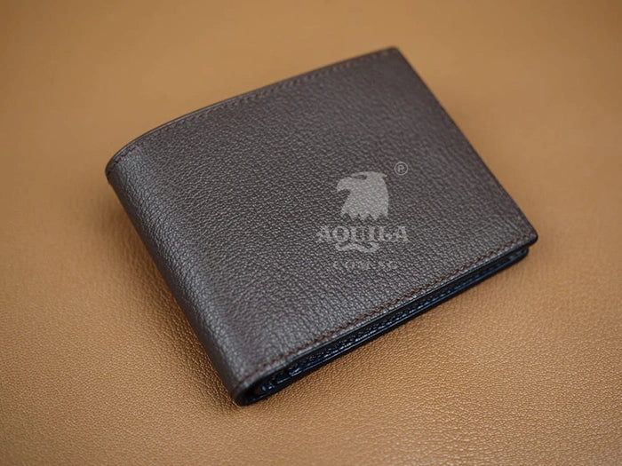 Aquila navy goat skin bifold wallet