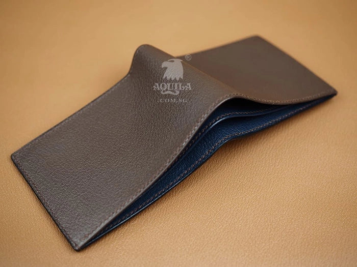 Aquila navy goat skin bifold wallet